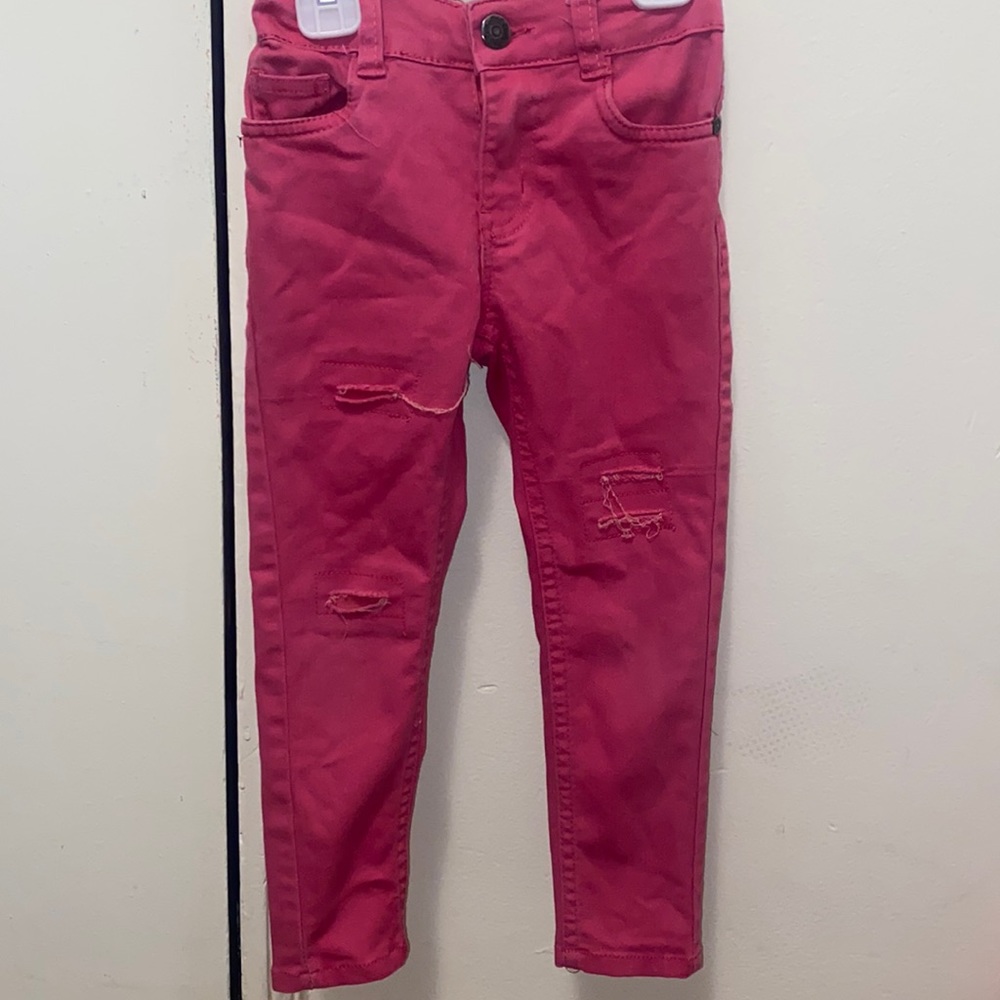 Toddler distressed pink denim jeans w/ adjustable waist